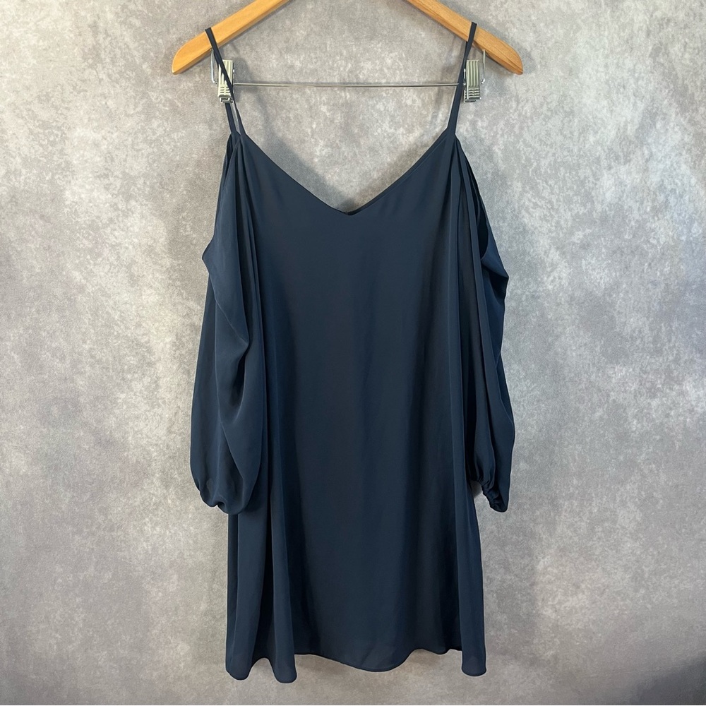 Alice & Olivia Mini Dress Women Medium M Blue Off-The-Shoulder V-Neck *See Desc*